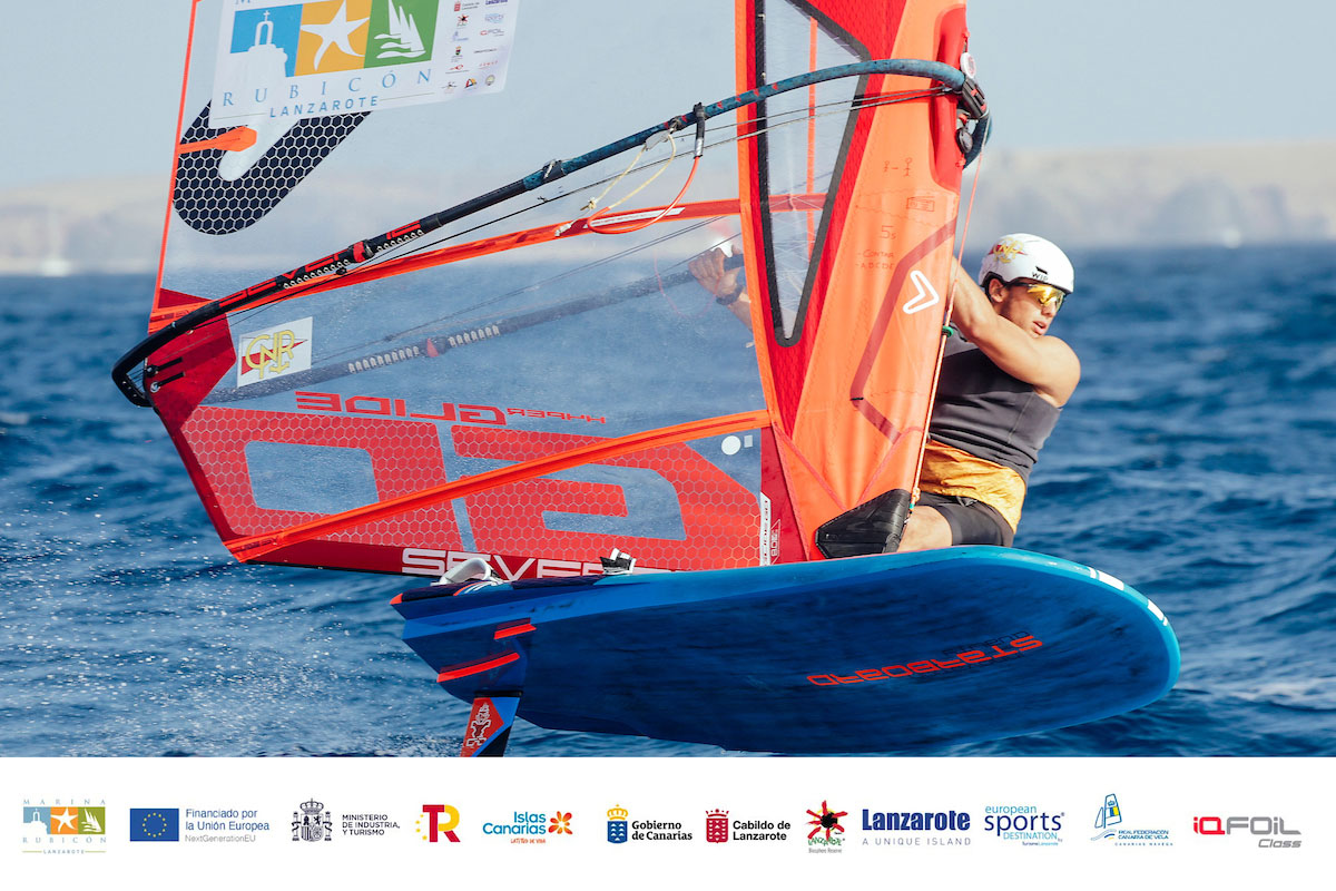 Nacho Baltasar takes the podium at the Lanzarote iQFOiL Games